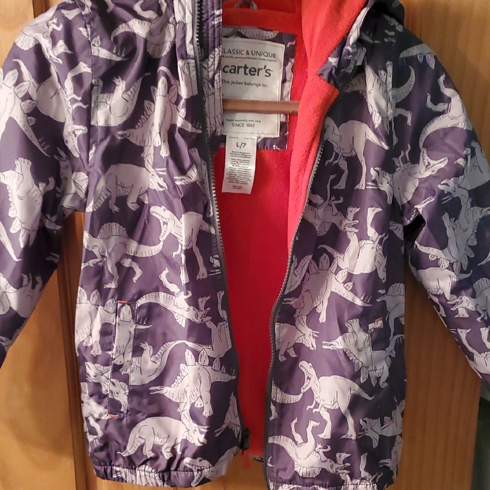 Carter's Gray Dinosaur Print Jacket with Orange Lining